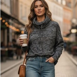 Stella Cruz Charcoal Heather Pullover Cowl Neck Top SZ M/L